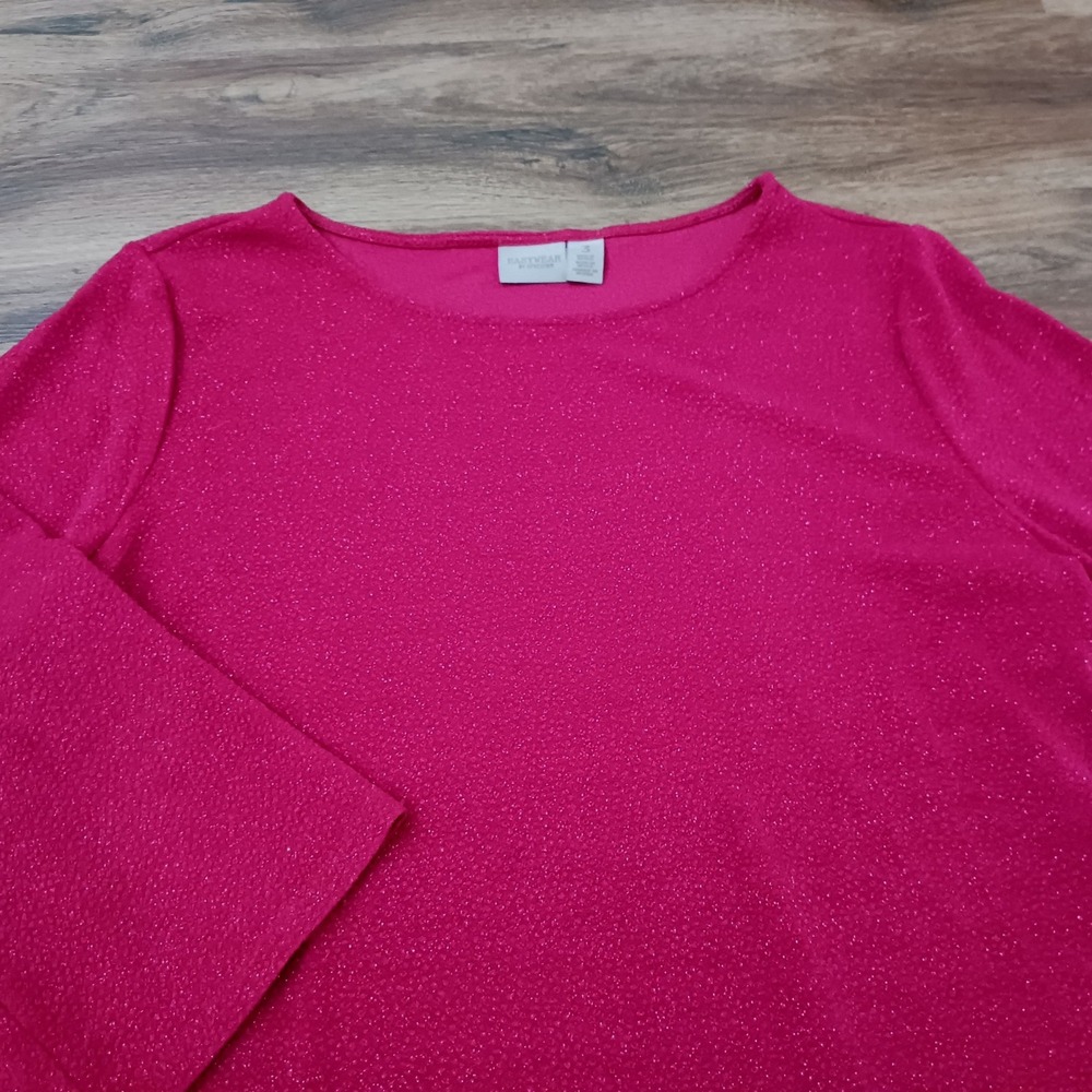 Chicos Easywear Red Metallic Shimmer 3/4 Sleeve Knit Top Size 3 - XL 570298468